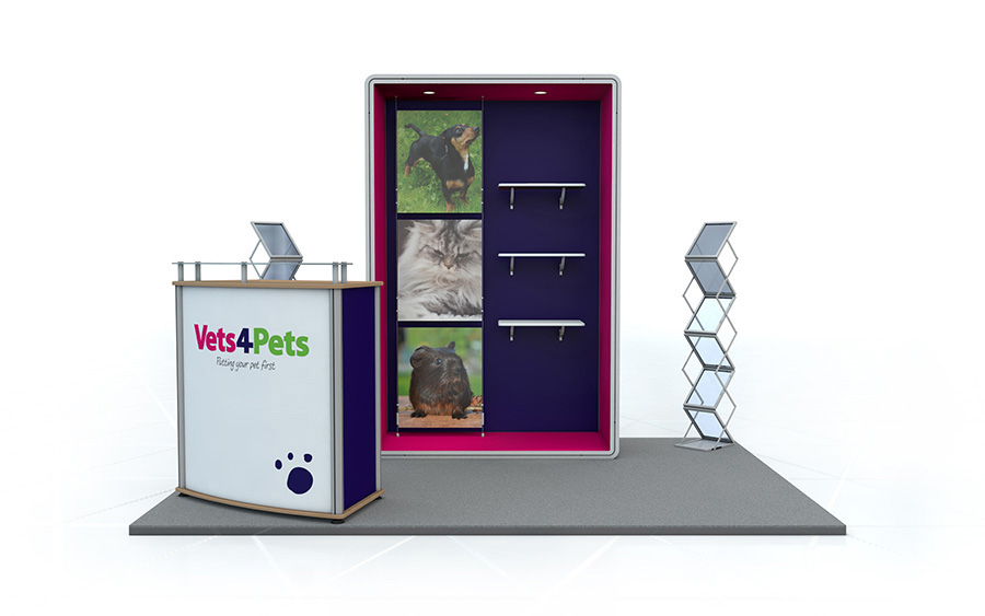 Linear Exhibition Stand with Shelving 3m x 3m