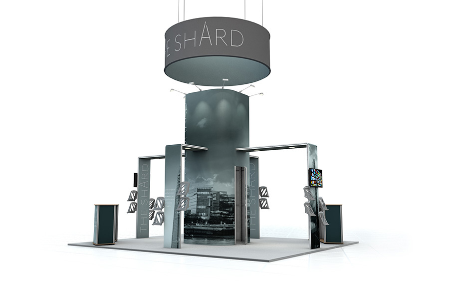 Linear Vector Exhibition Stand Island with Arches and Hanging Display