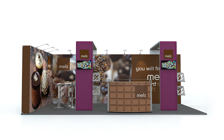 Custom Linear Vector Exhibition Stand with Fabric Arches and Linear Counter