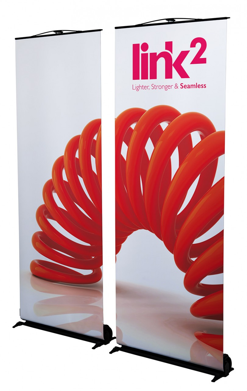 2x Single Link2 Roller Banners Before Linking