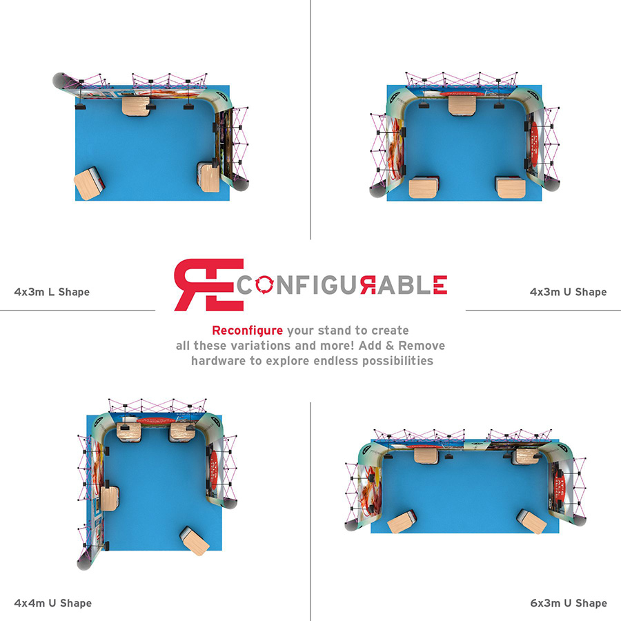 Simply Reconfigure The Same Hardware To Create Multiple Exhibition Stands To Fit Different Sized Spaces