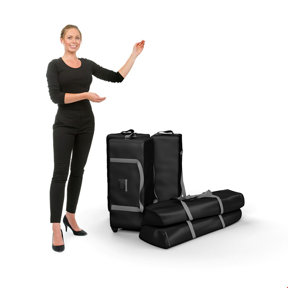 Complete Fabric Pop Up Exhibition Stand Packs Down into Three Small Wheeled Transportation Bags Making it Incredibly Easy To Transport Between Events