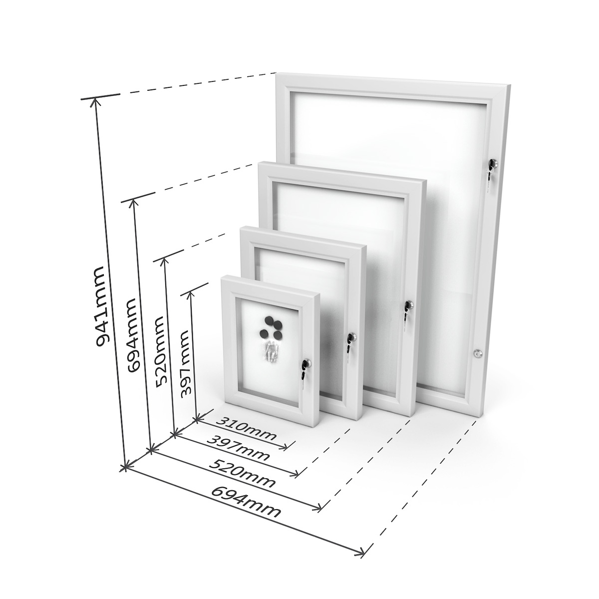 MEMOLOX® Magnetic Lockable Noticeboards Dimensions