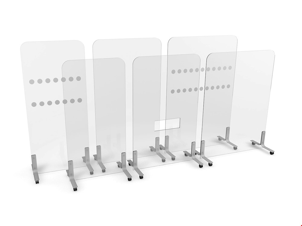 Mobile Acrylic Partition Dividers On Wheels Ideal For Implementing Social Distancing In Open Plan Offices