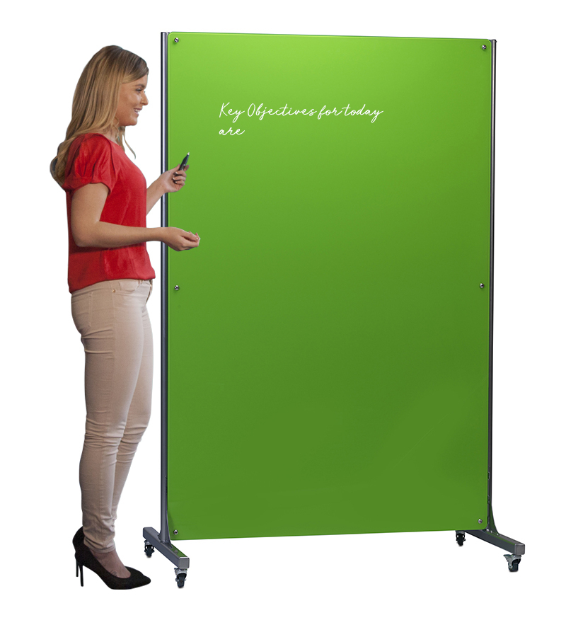 1200mm x 1800mm Freestanding Glass Writing Board in Lime