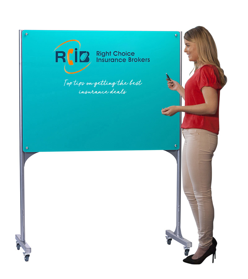Mobile Magnetic Glass Writing Board with Printed Logo - 1200mm x 900mm Turquoise