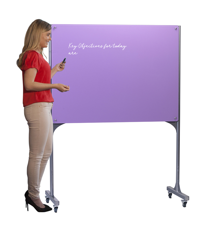 1200mm x 900mm Mobile Magnetic Glass Writing Board in Lilac