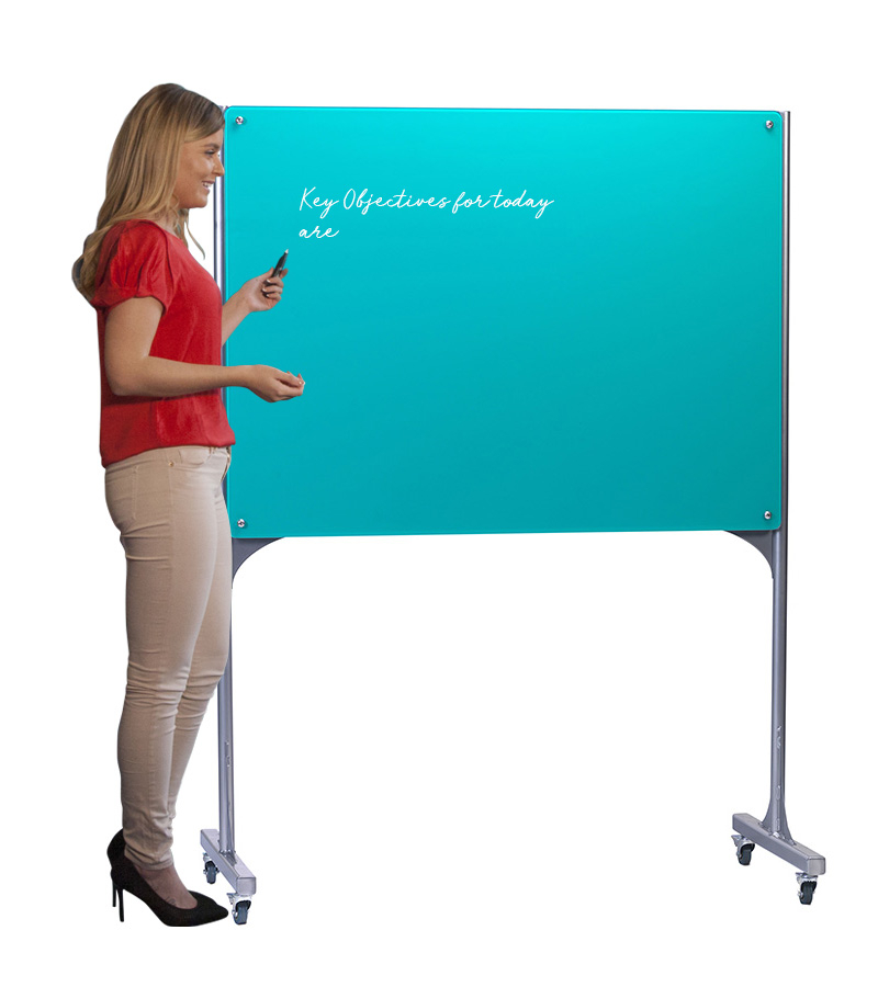 Turquoise Mobile Magnetic Glass Whiteboard 1200mm x 900mm