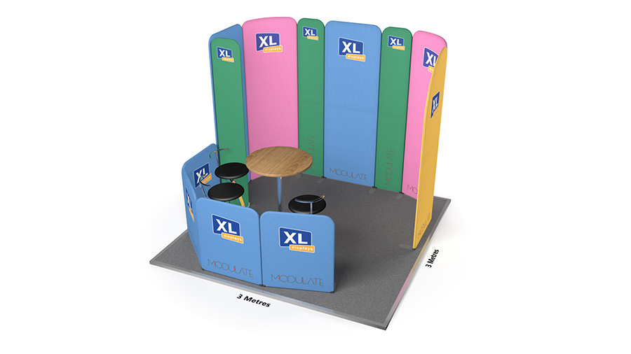 Modulate™ 3m x 3m Backwall Fabric Exhibition Stand With Seating Area - Ideal For Meetings With Potential Clients 