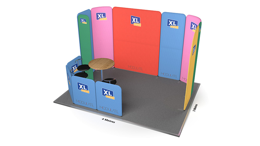 Modulate™ 3m x 4m Fabric Backwall Exhibition Stand Booth With Seating Area