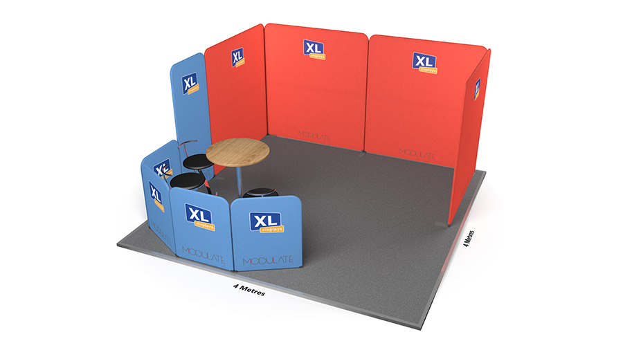 Modulate™ 4m x 4m Fabric Display Booth With Seating Area