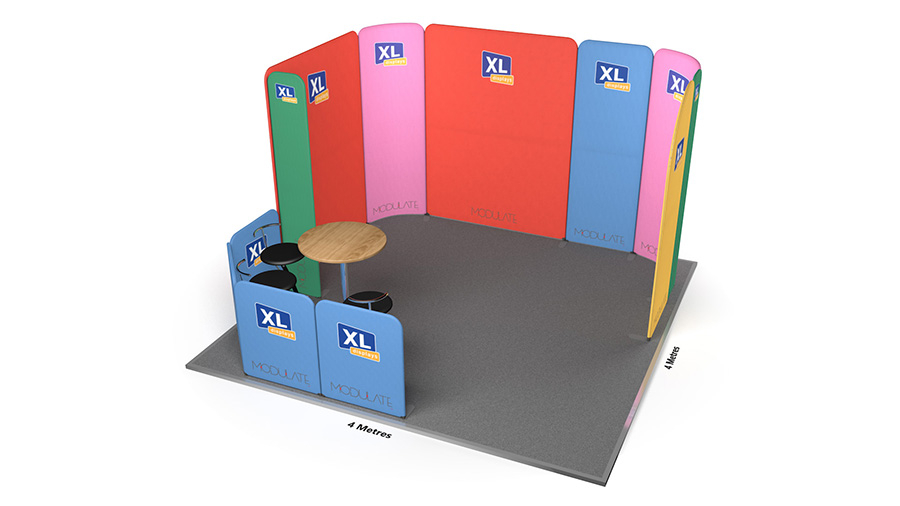 Modulate™ 4m x 4m Fabric Exhibition Stand with Seating Area