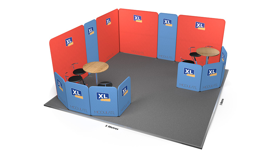 Modulate™ 5m x 5m Printed Fabric Exhibition Stand With Two Seating Areas 