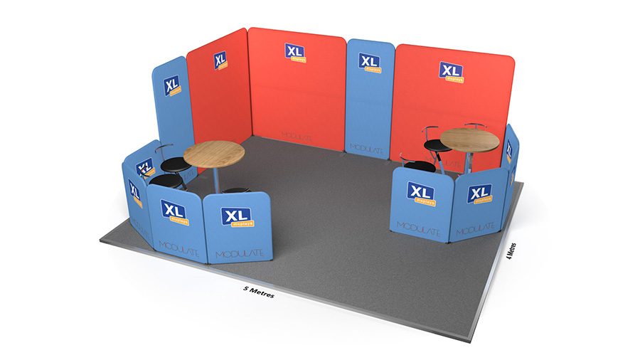 Modulate™ 5x4 Fabric Exhibition Stand Booth with Two Seating Areas For Meetings