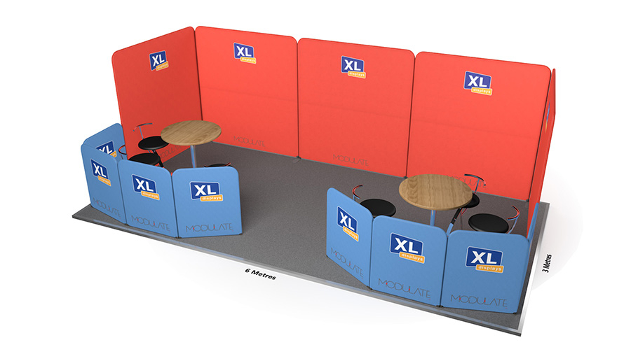 Modulate™ 6m x 3m Fabric Exhibition Stand - Features Two Seating Areas For Hosting Meetings (Table and Chairs Not Included)