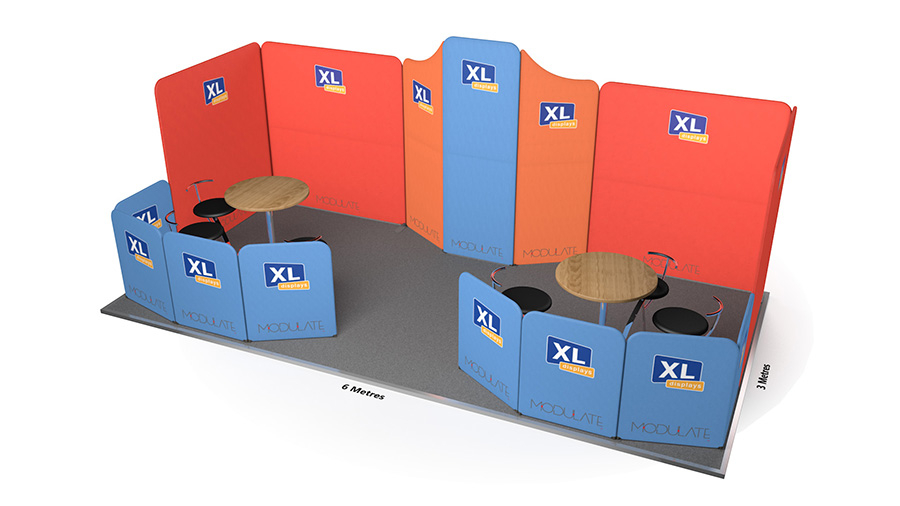 Modulate™ 6m x 3m Curved Fabric Exhibition Stand with x2 Meeting Areas