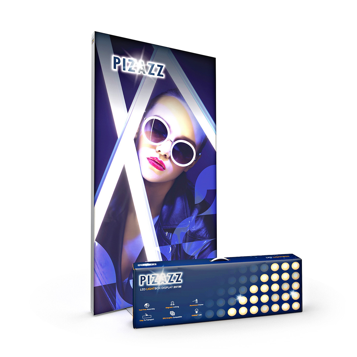 PIZAZZ® 2x1-Freestanding-Backlit-LED-Fabric-Lightbox-UK