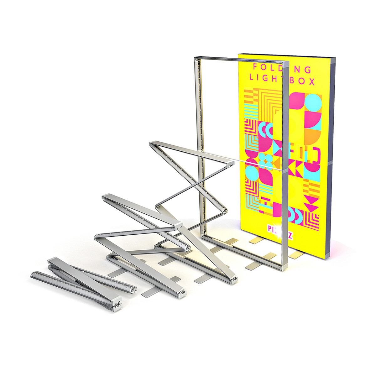 PIZAZZ® Folding Pop Up LED Fabric Lightbox Display Frame Assembly Stages