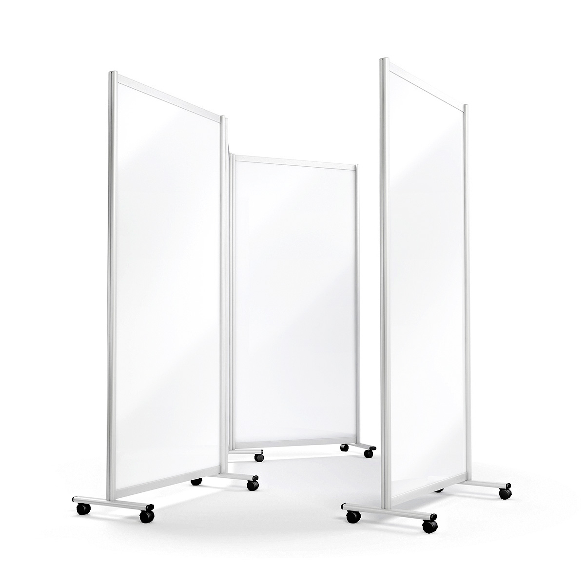 Privacy Room Divider With White Opaque Panel Screens on Wheels