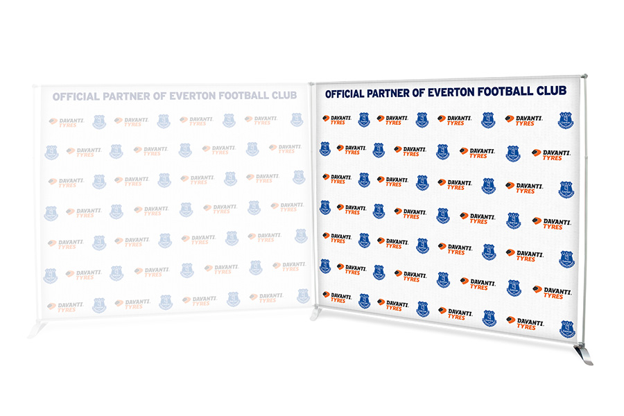 Pegasus 3m Fabric Media Wall (not included) Linked to Pegasus Extension Kit with Fabric Banner