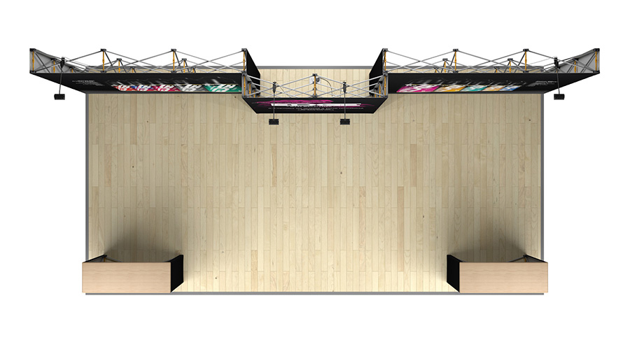 Top View of Fabric Pop Up Exhibition Stand With Lights & Pop Up Counters (Optional)