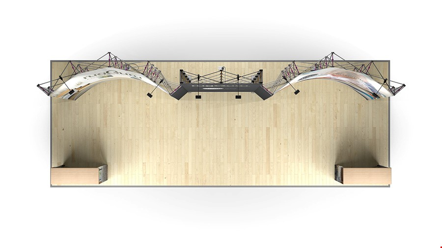 Plan View of 8m Fabric Exhibition Backwall With Promotional Counters