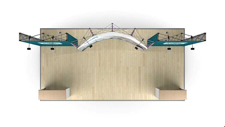 Plan View of Fabric Exhibition Stand With LED Lights And Pop Up Counters