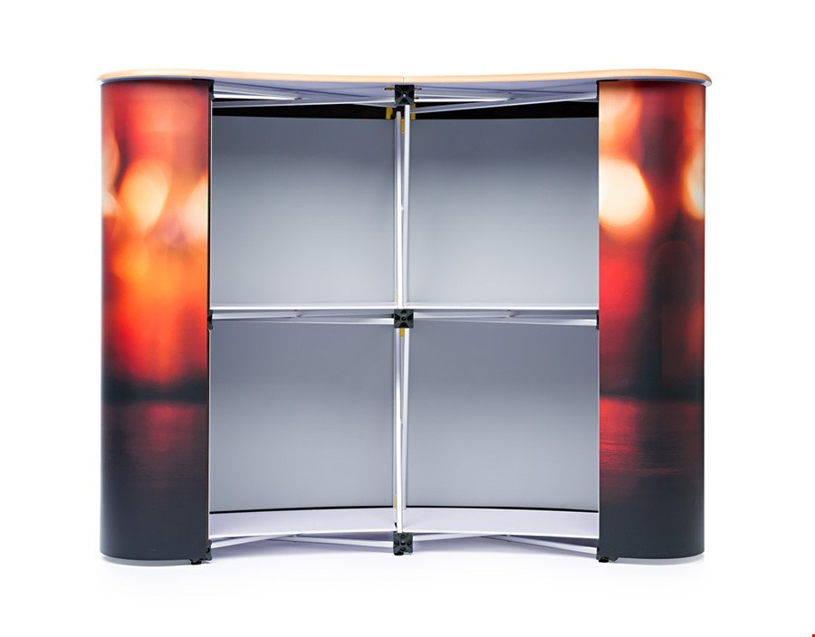 Reverse View of 2x2 Pop Up Counter with Storage Shelves For Holding Sanitiser Bottles For Restocking