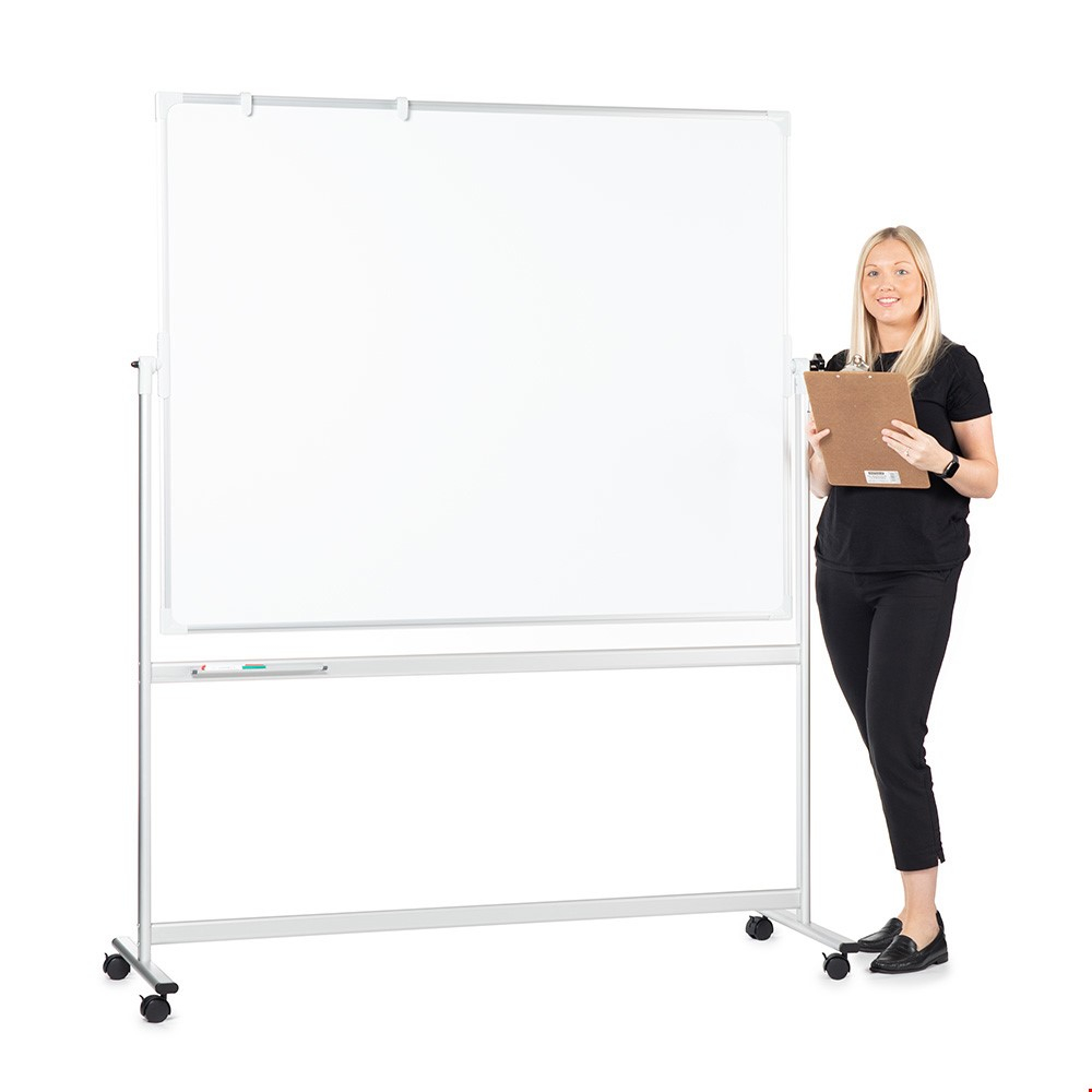 Magnetic Whiteboard On Wheels With Double-Sided Writing Surface 