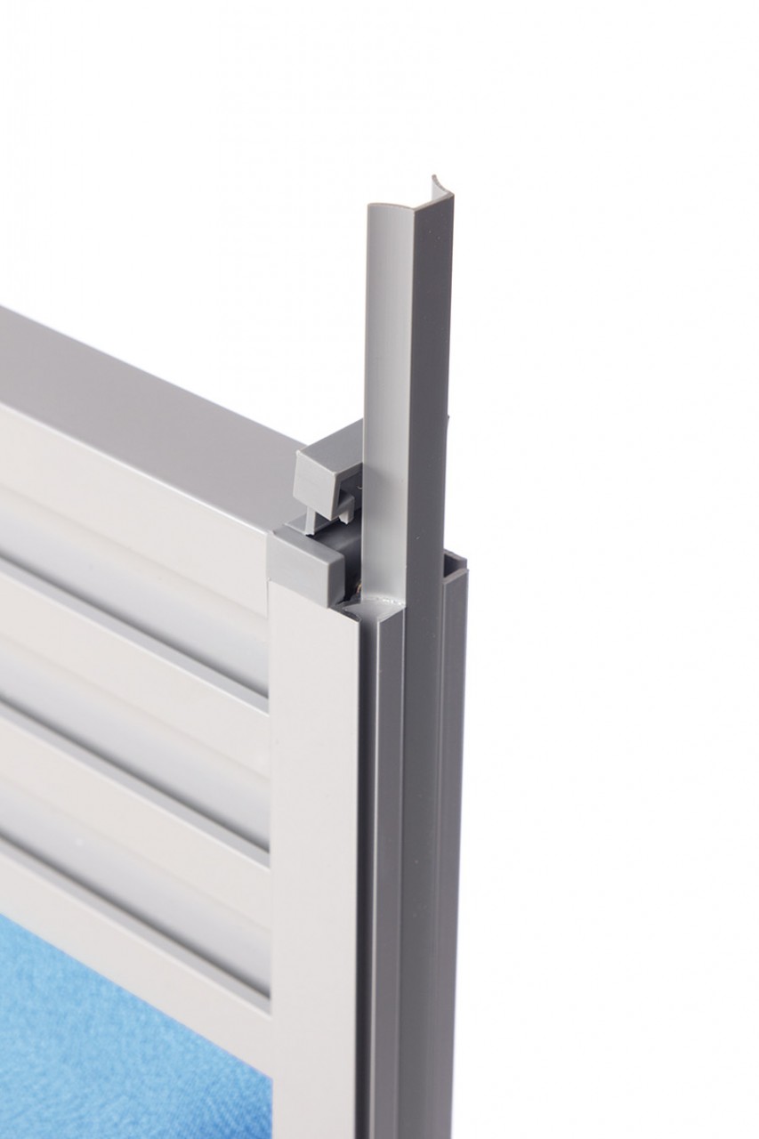 Finishing and Linking Strips Slide Easily Into Edge of Desk Screen