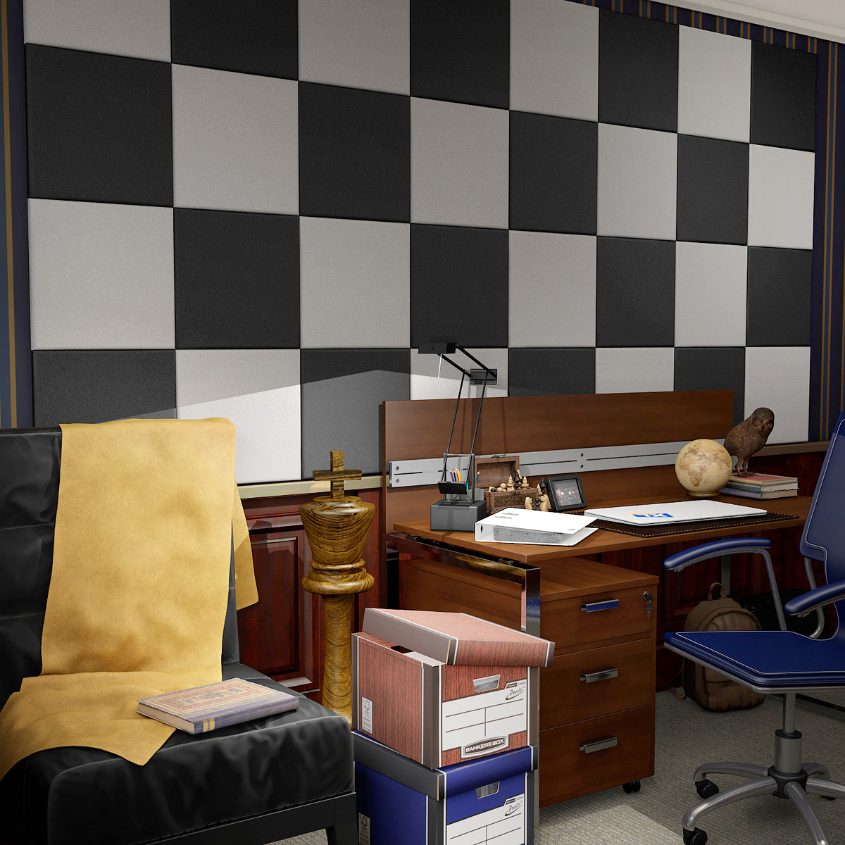QUADRUM™ Square Acoustic Panels Create a Stylish Office Design by Combining Colours & Fabrics to Build a Stunning & Practical Feature Wall 