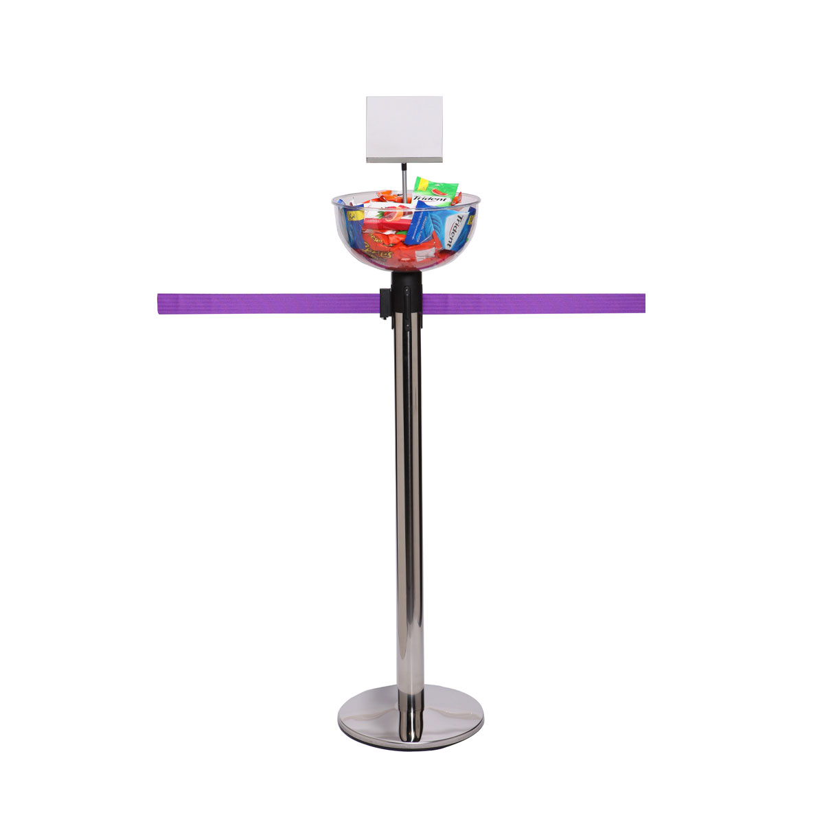 Queue Barrier POS Display Bowl for In-Queue Merchandising. Clear Bowl for Displaying Small Products. Universal Adaptor Fits Most Major Barrier Brands.