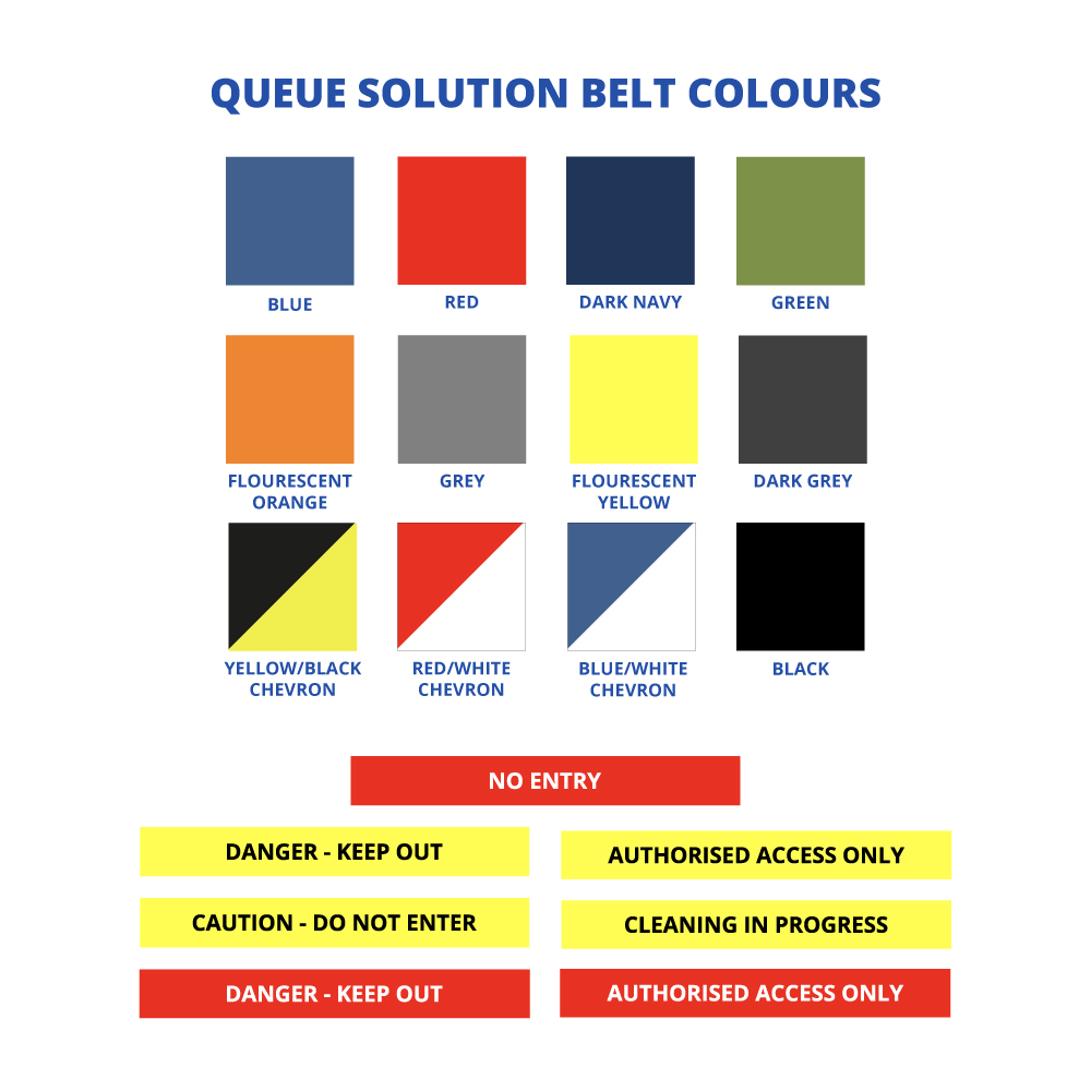 Retractable Belt Colours Options - Choose From 19 Colours Including 7 Pre-Printed Safety Messages