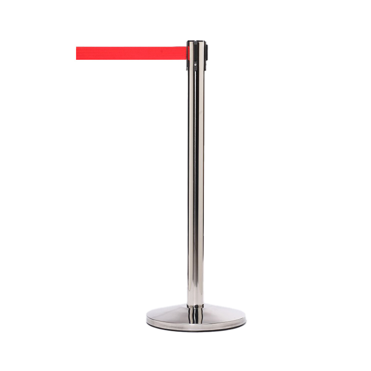 QueueMaster Belt Barriers With Red Belt and Stainless Steel Post