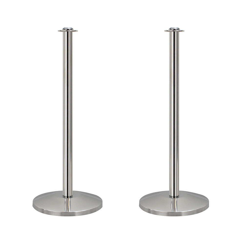 Queueway Rope Barrier Post Pair. Contemporary and Modular Rope And Post Queue Barrier  in Silver or Brass. Rubber Floor Protectors on Base for Indoor Use. 