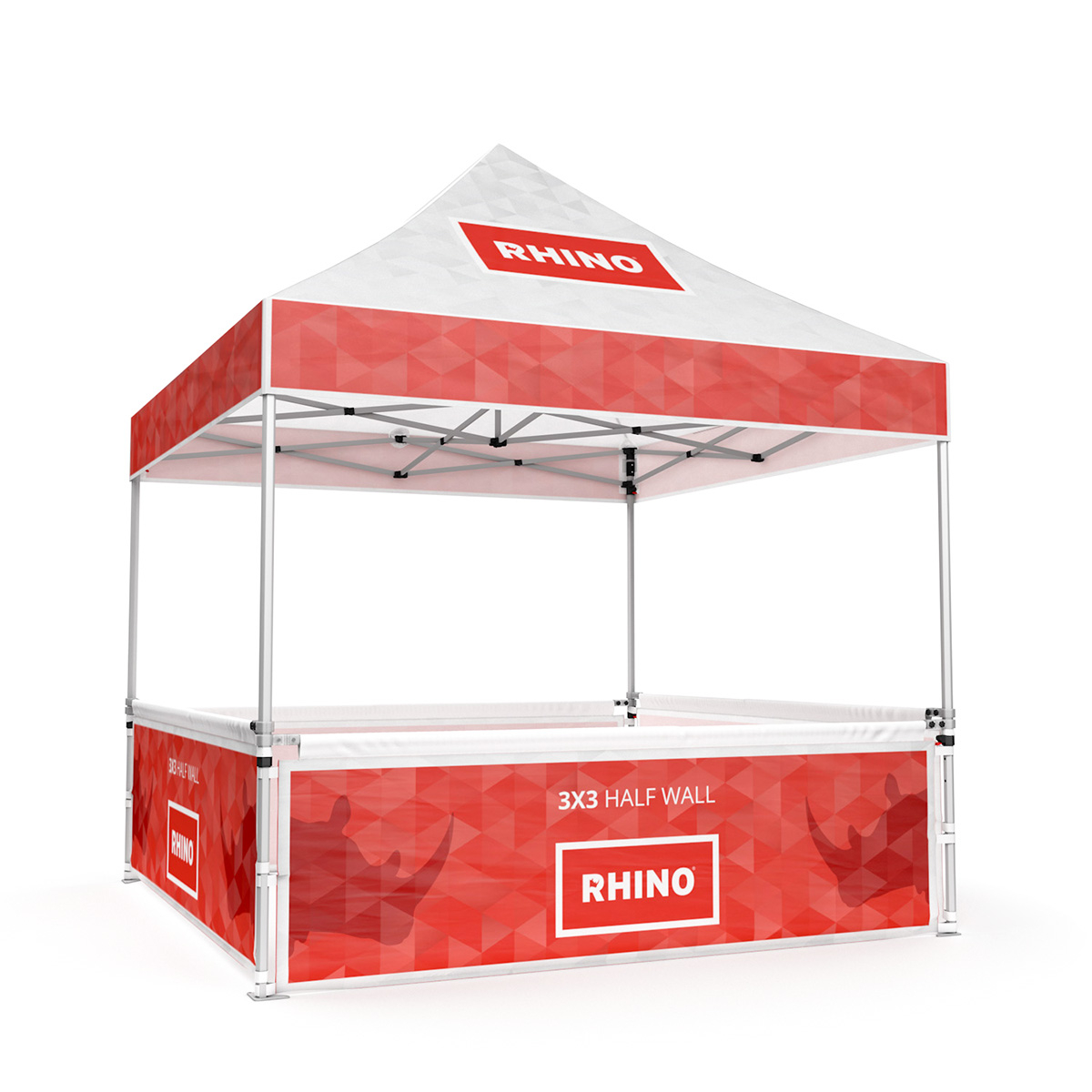 RHINO® 3m x 3m Custom Printed Gazebo With Four Half Walls - Ideal For Pop Up Shops