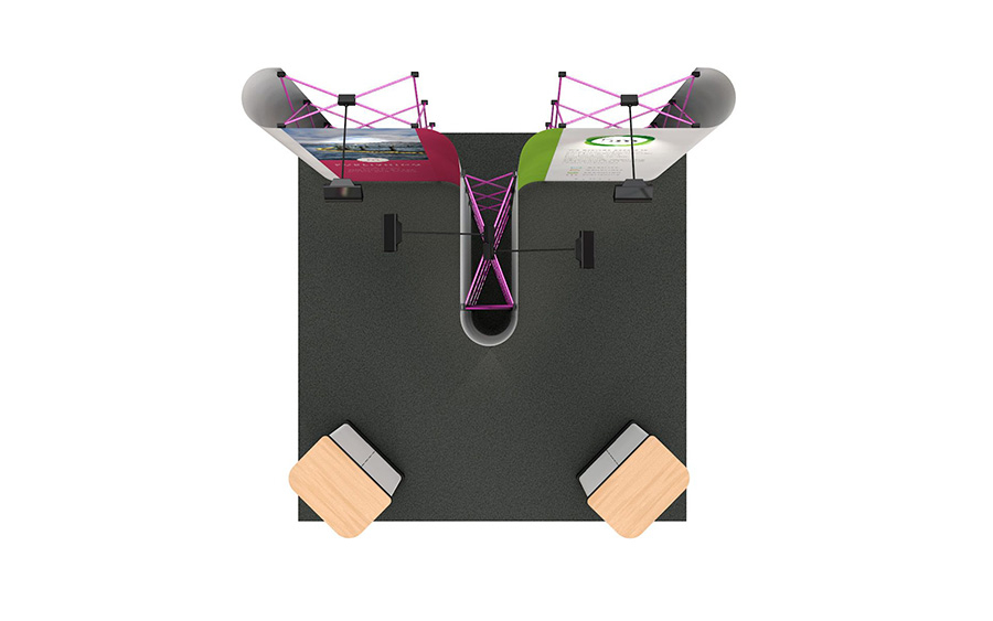 3m x 3m Exhibition Stand Reconfigured into a Different Shape Using Same Hardware