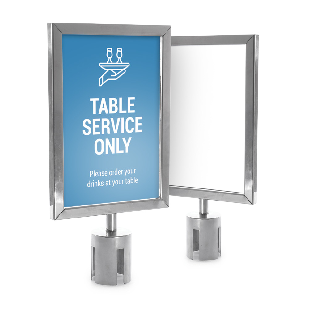 A4 Poster Holder For Retractable Queue Barriers Silver Post. Ideal For Guiding Customers & Communicating Messages or Promotions. Stainless Steel Sign Holder.