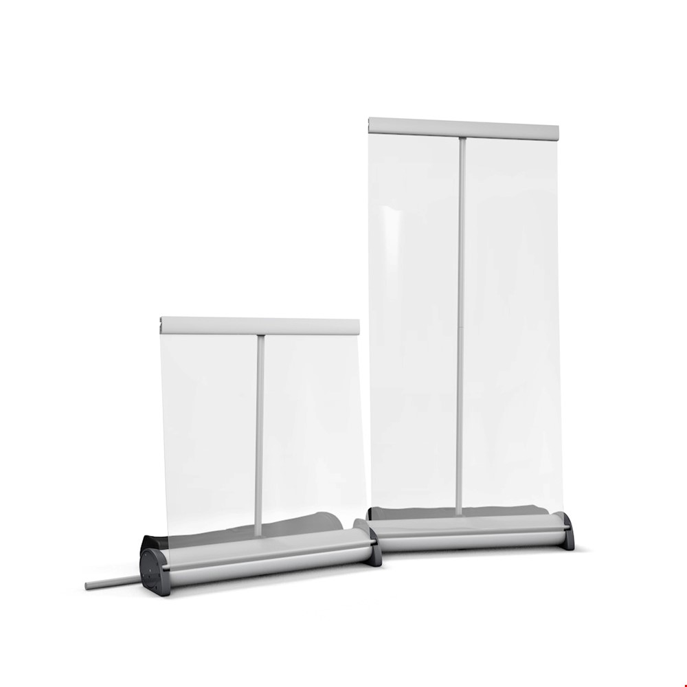 Sneeze Guard Plastic Screen. Retractable Protection Screen, Manufactured With a Height Adjustable Portable Clear Banner For Counters, Tables and Receptions as a Low Cost Perspex Screen Alternative. 