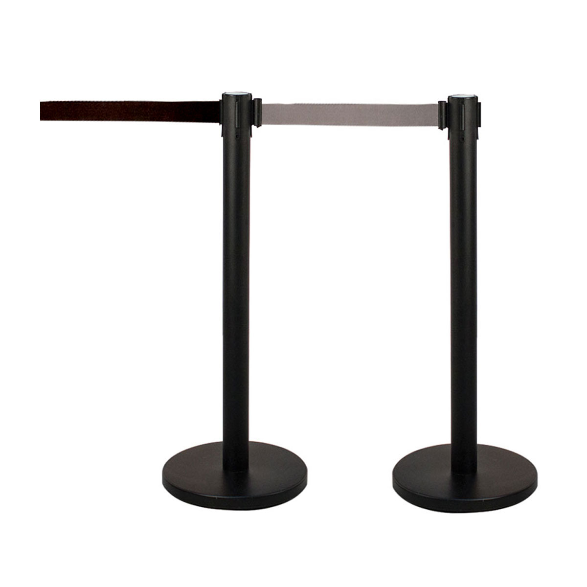 Retractable Stanchion Barriers With Black Posts And Black or Grey Belts