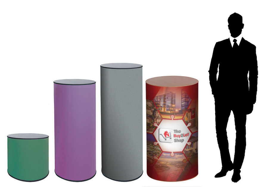 Round Display Plinths with Fabric or Graphic Wrap