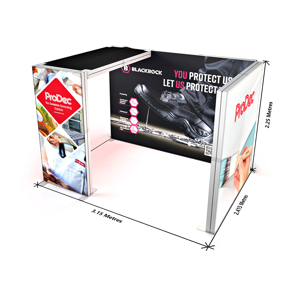 Floor Plan Dimensions of SKYBRIDGE® Modular Exhibition Stand Corner Booth LED Lightbox Ceiling Arch 3x2