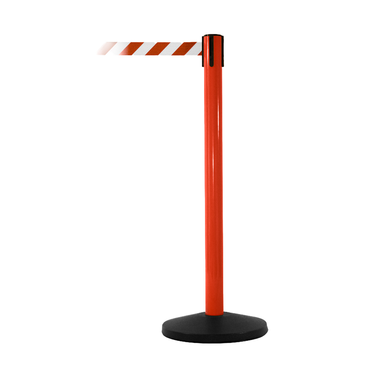 SafetyMaster Retracting Safety Barriers Red Stanchion With Red And White Chevron Post