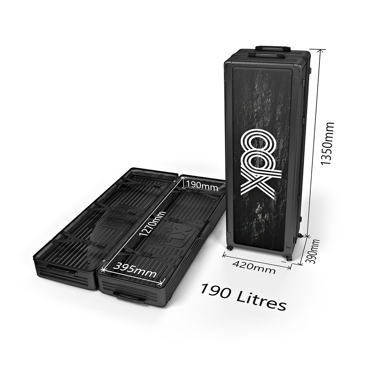 XPO® Exhibition Display Stand Case Trunk Counter Size Dimensions - 1350mm (H) x 420mm (W) x 390mm (D) With 190 Litres Internal Trunk Storage.