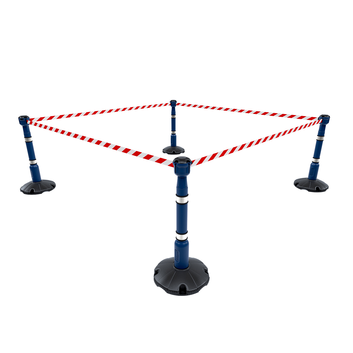 Skipper Safety Barrier With 36m of Retractable Belt - Blue Stanchions And Red/White Chevron Webbing