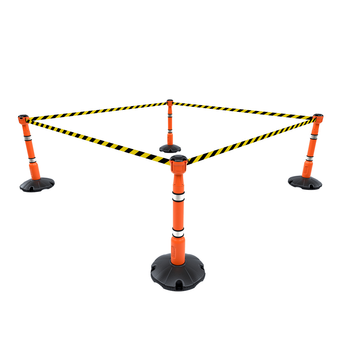 Skipper Barrier Systems 36m Retractable Belt, Orange Posts And Yellow/Black Chevron Webbing