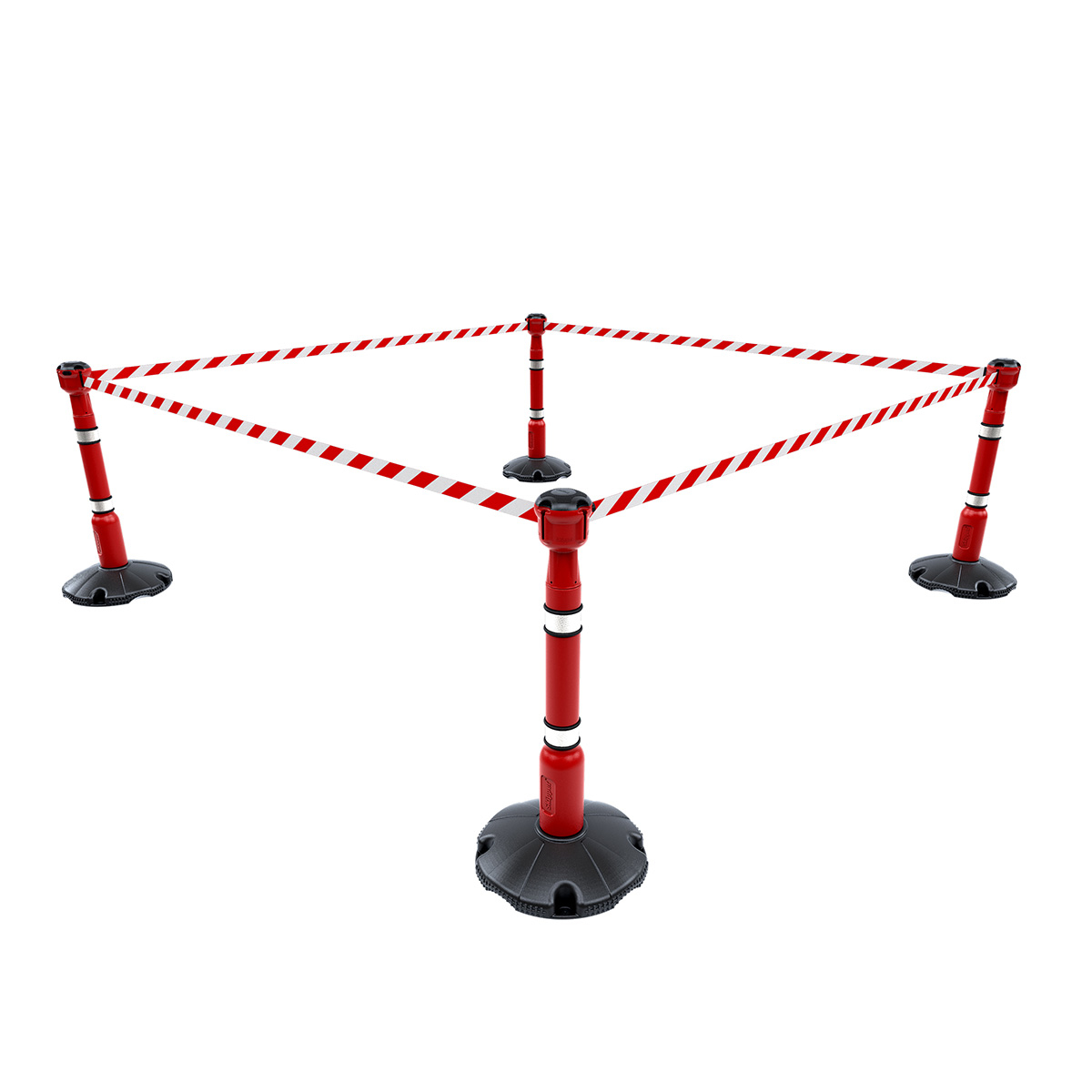 Skipper 36m Retractable Safety Barriers - Red Posts And Red/White Chevron Safety Webbing