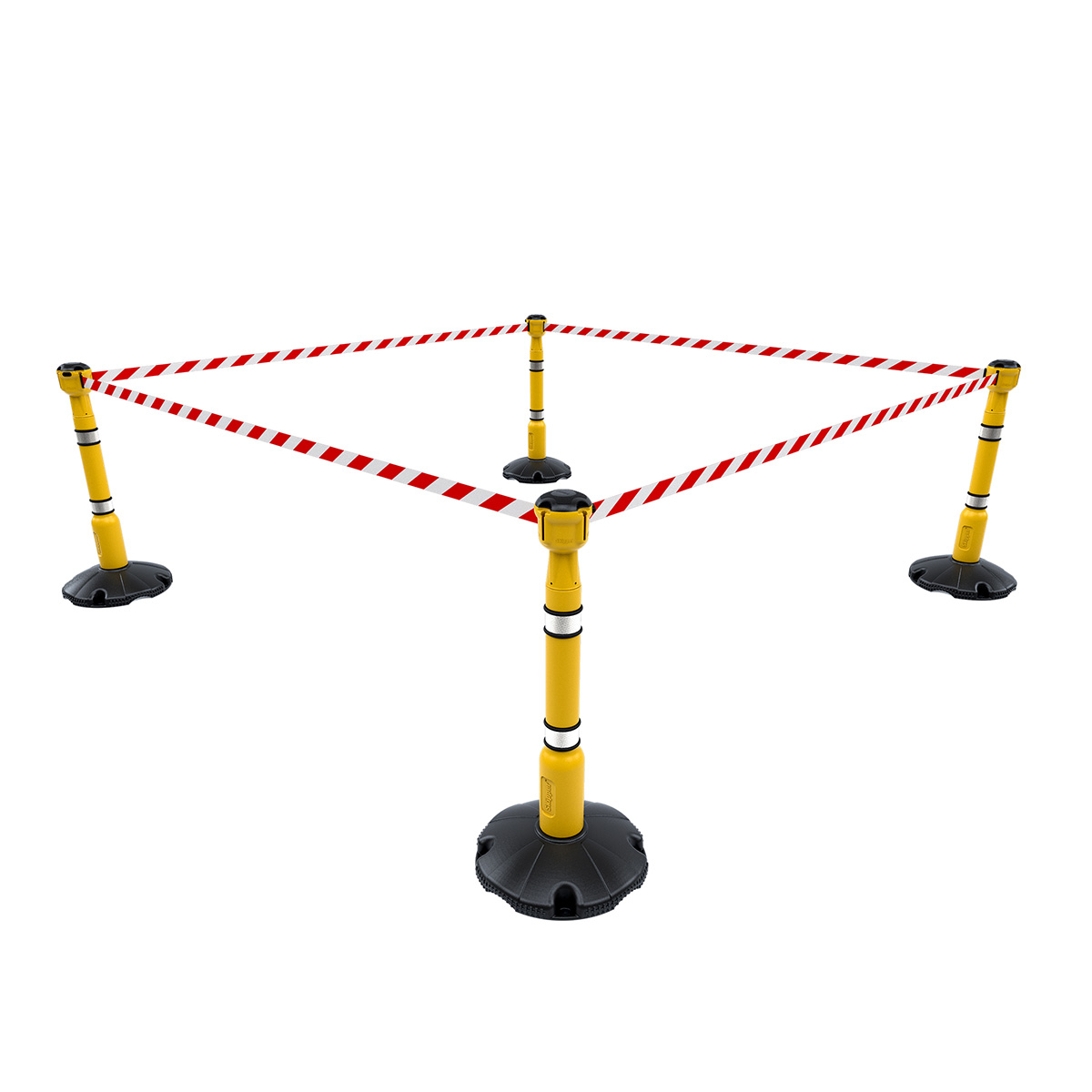 Skipper Barrier Systems 36m of Retractable Belt With Yellow Posts And Red/White Chevron Webbing