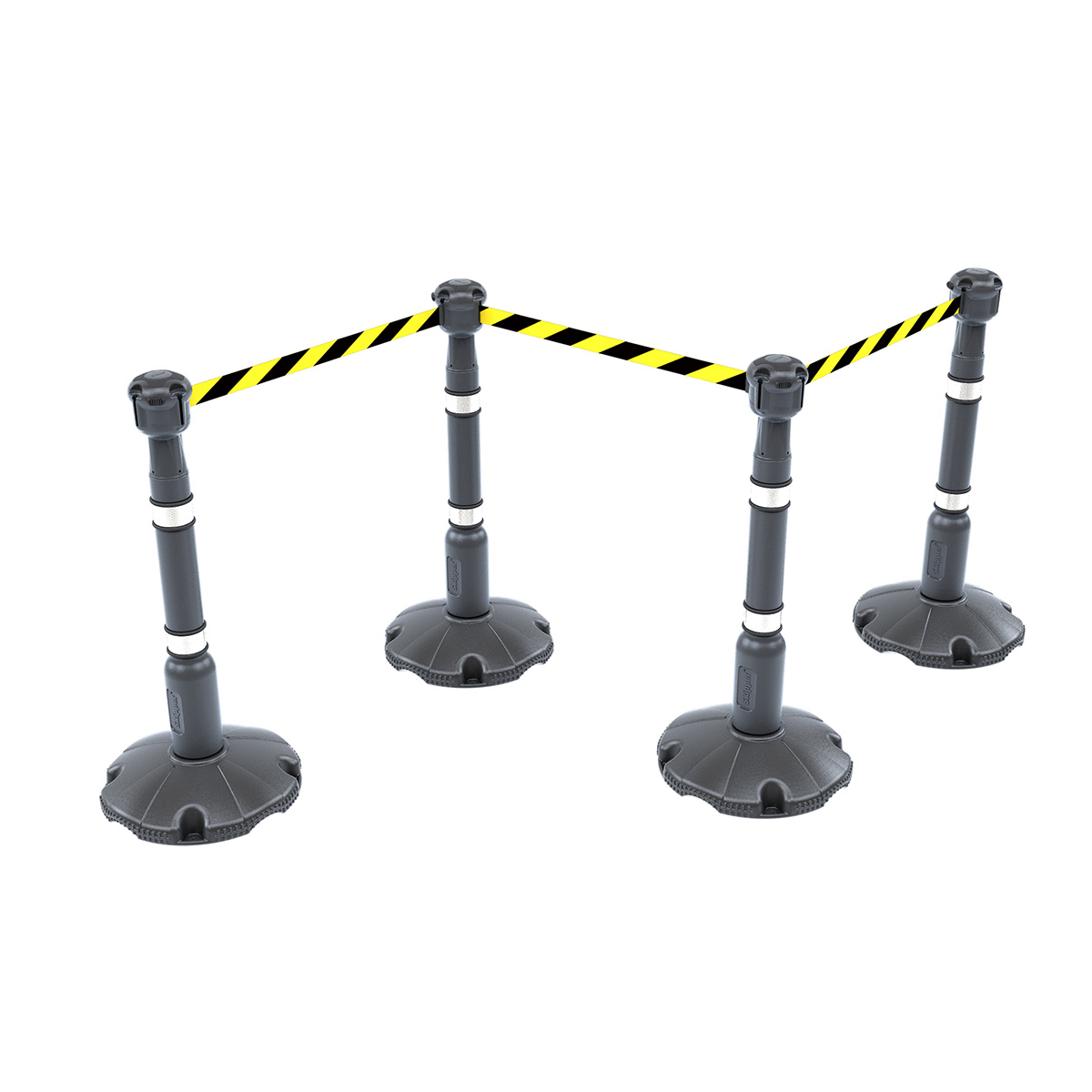Skipper™ Portable Safety Barrier Kit 27m With Silver Posts And Black & Yellow Warning Tape