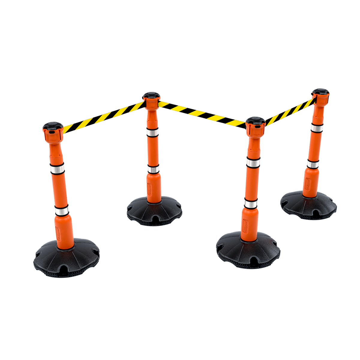 Skipper™ Portable Safety Barrier Kit 27m Incudes 4 Post And Base Systems With 3 Retractable tape Units